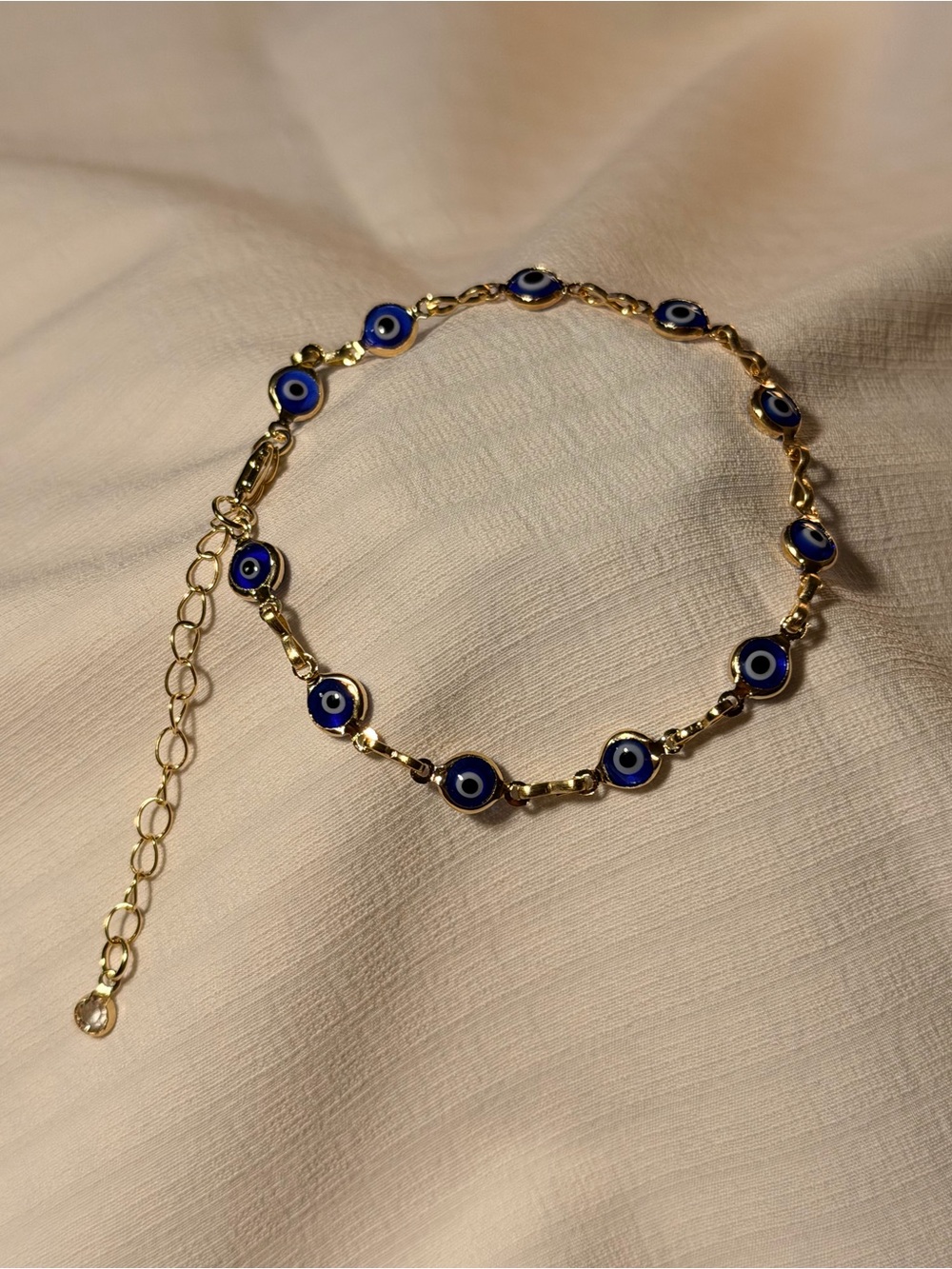 Gold & Blue Evil Eye Adjustable Anklet Ankle Bracelet